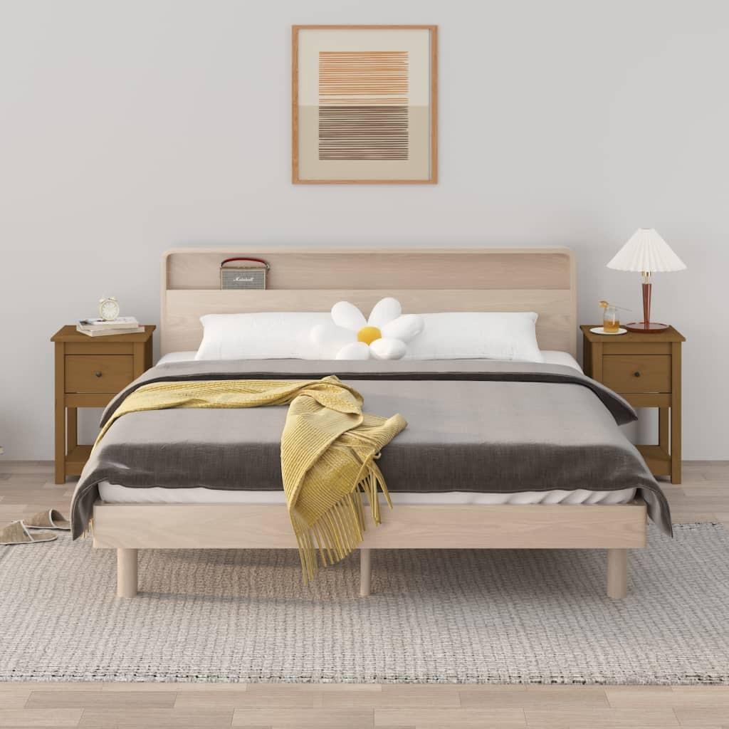 Sengeborde 2 stk. 40x35x61,5cm massivt fyrretræ gyldenbrun billede