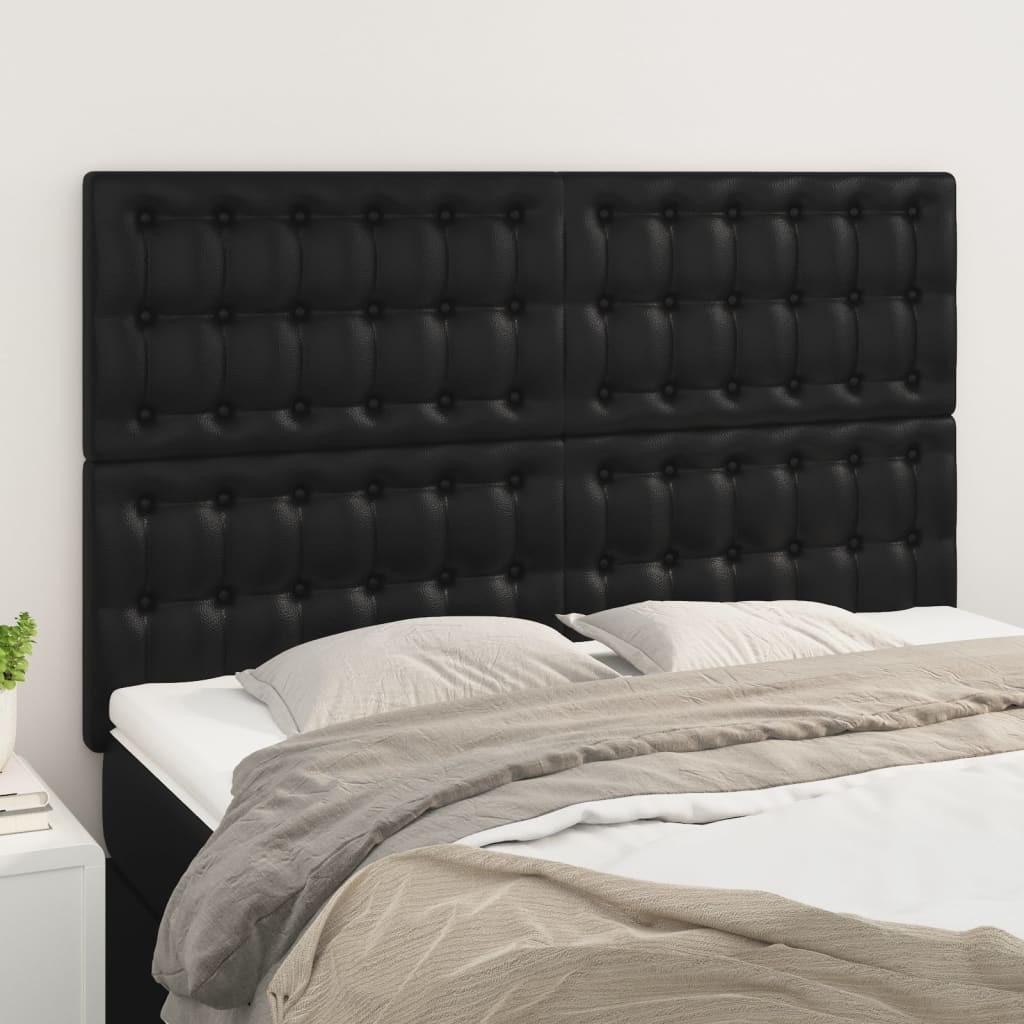 Sengegavle 80X5X78/88 Cm Kunstlæder Sort - Høj / 144 cm