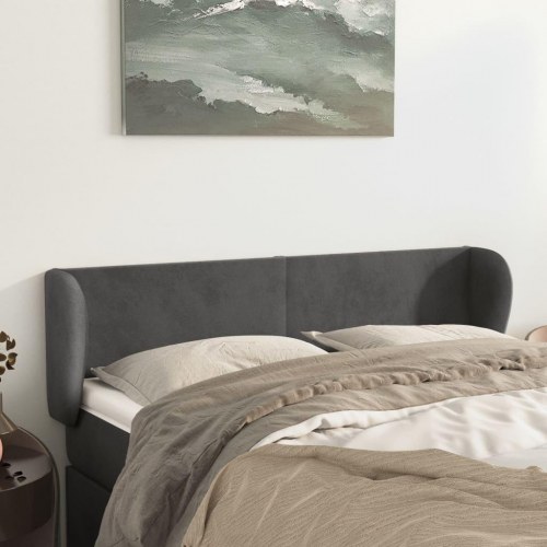 Sengegavl med kanter i fløjl 147 x 23 x 78/88 cm - mørkegrå