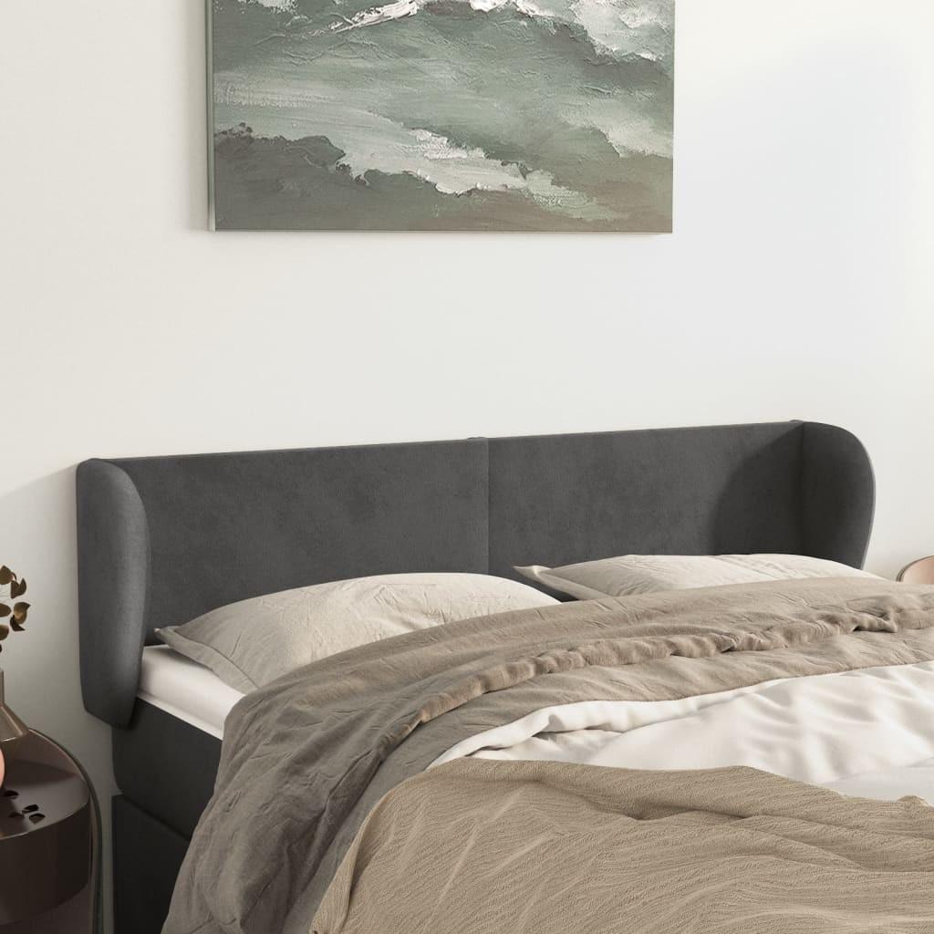 Sengegavl med kanter i fløjl - 147 × 23 × 78/88 cm, mørkegrå