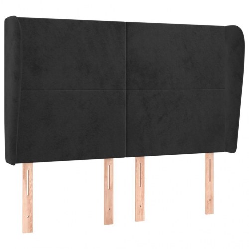 Sengegavl med kanter i fløjl 147 x 23 x 118/128 cm - sort