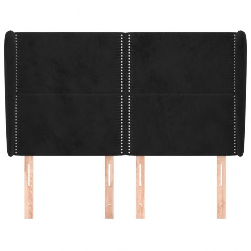 Sengegavl med kanter 147 x 23 x 118/128 cm - sort fløjl