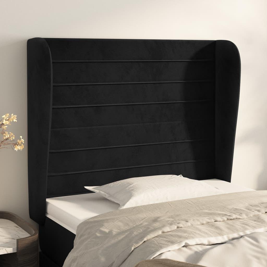 Sengegavl Med Kanter Fløjl - Sort / 83 x 23 x 118/128 cm