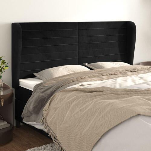 Sengegavl med kanter 163x23x118/128 cm fløjl sort