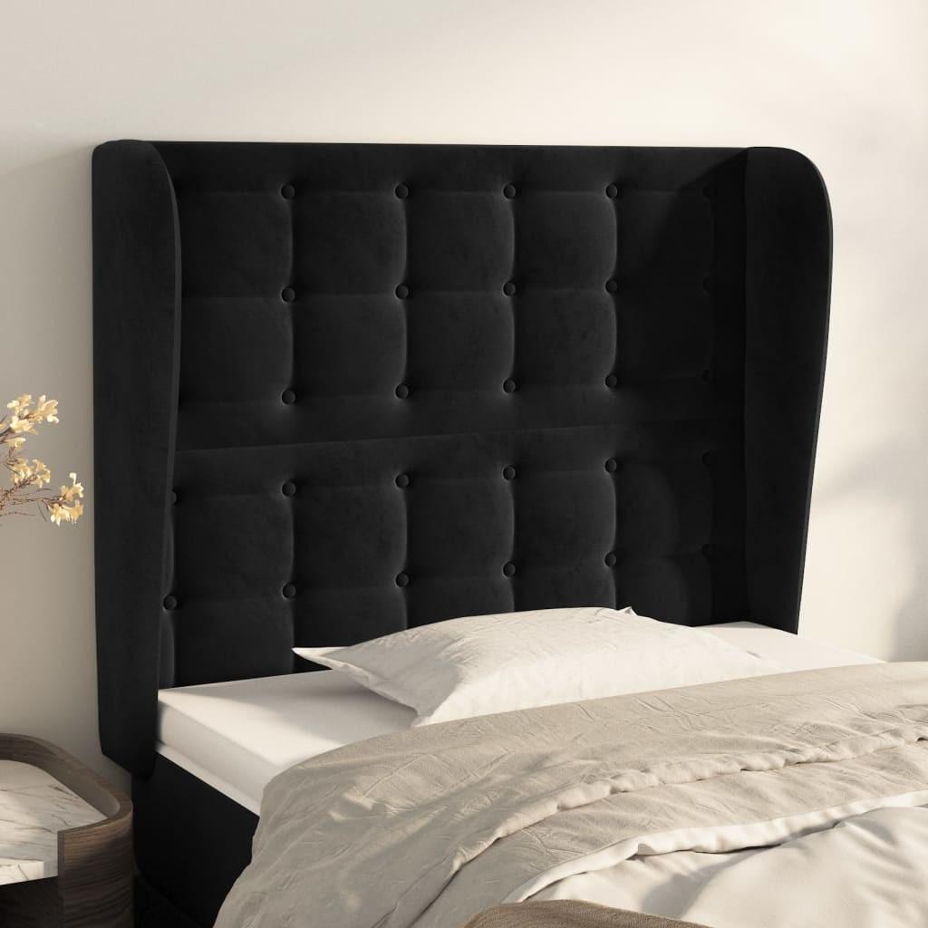 vidaXL Sengegavl - Sengegavl med kanter - Fløjl - Sort - 103x23x118/128 cm