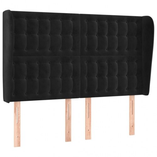 Sengegavl med kanter i fløjl 147 x 23 x 118/128 cm - sort