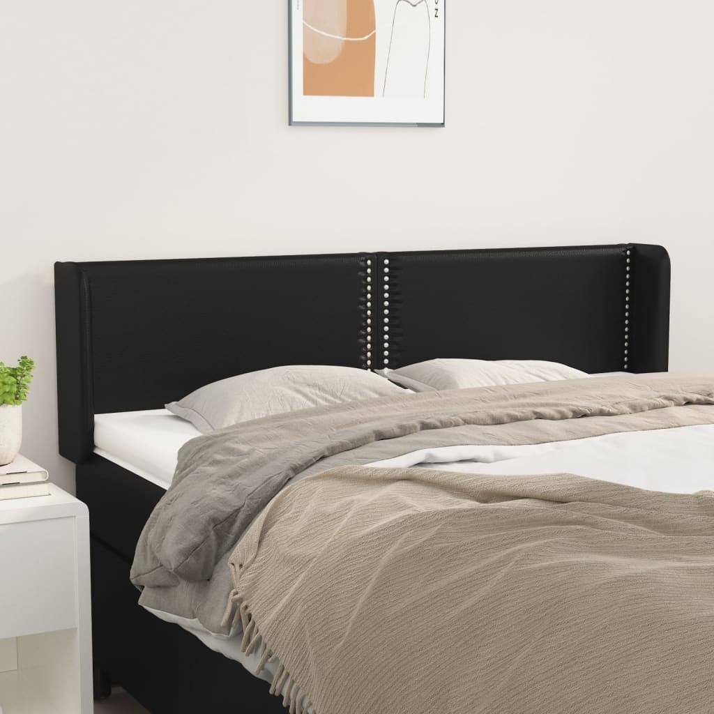 Sengegavl med kanter 147x16x78/88 cm kunstlæder sort