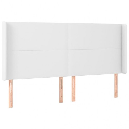 Sengegavl med kanter i kunstlæder 183 x 16 x 118/128 cm - hvid