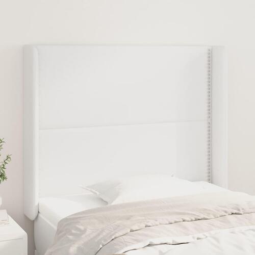 Sengegavl med kanter 103x16x118/128 cm kunstlæder hvid