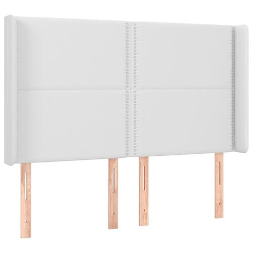 Sengegavl med kanter 147x16x118/128 cm kunstlæder hvid