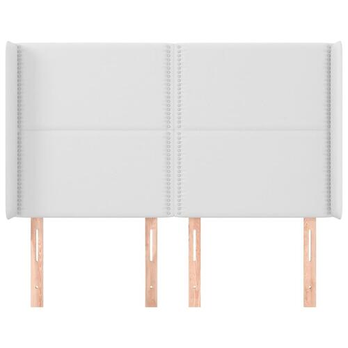 Sengegavl med kanter 147x16x118/128 cm kunstlæder hvid