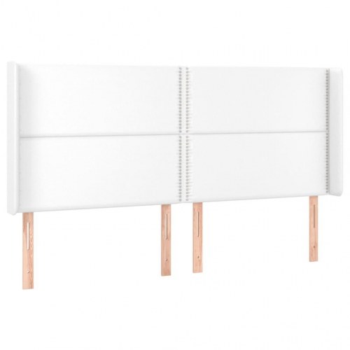 Sengegavl med kanter 163x16x118/128 cm kunstlæder hvid