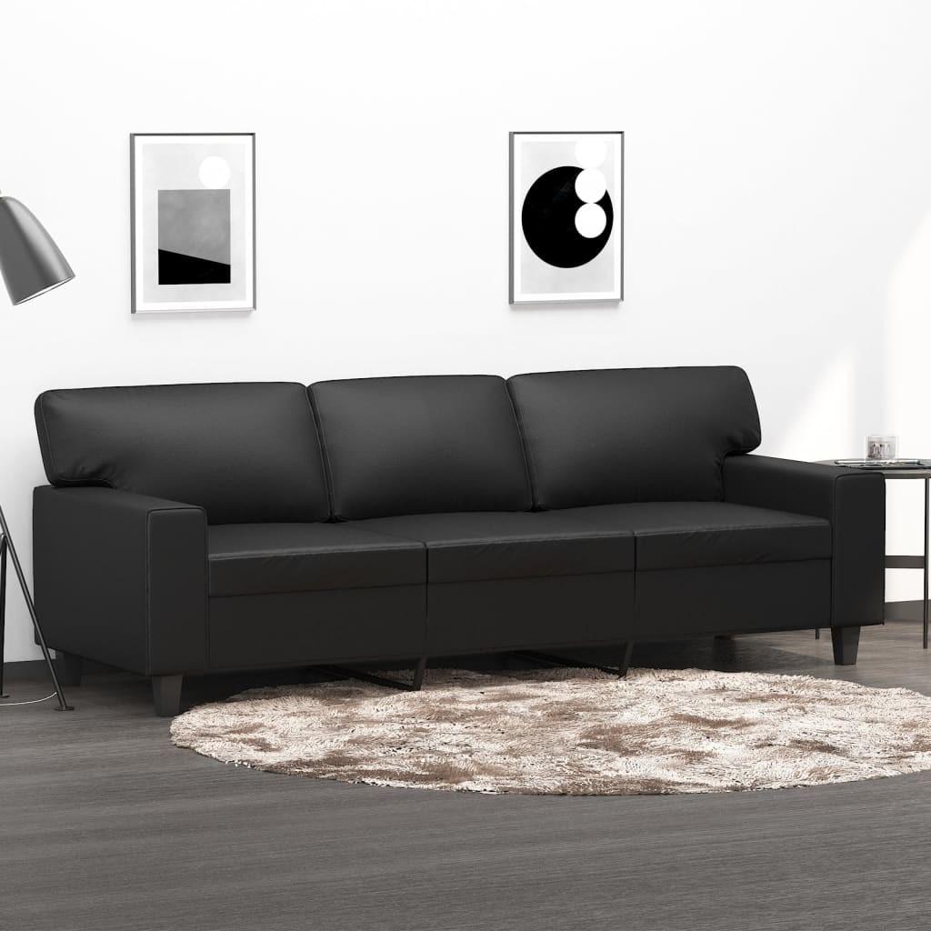 3-personers sofa 180 cm kunstlæder sort
