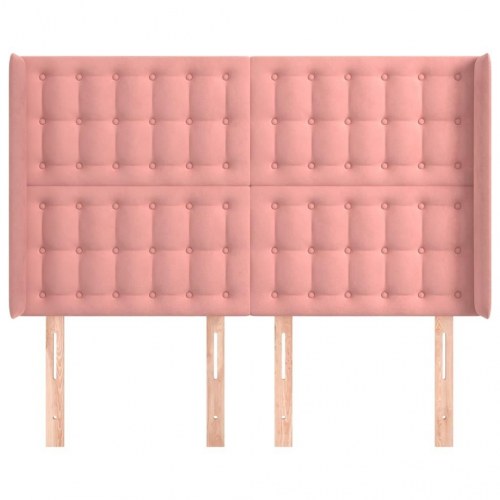 Sengegavl med kanter i fløjl 147 x 16 x 118/128 cm - lyserød