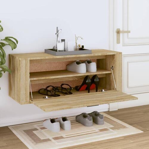 Væghængt skoskab 100x35x38 cm konstrueret træ Sonoma-eg