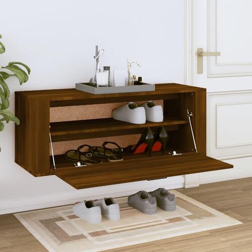Væghængt skoskab 100x35x38 cm konstrueret træ brunt egetræ