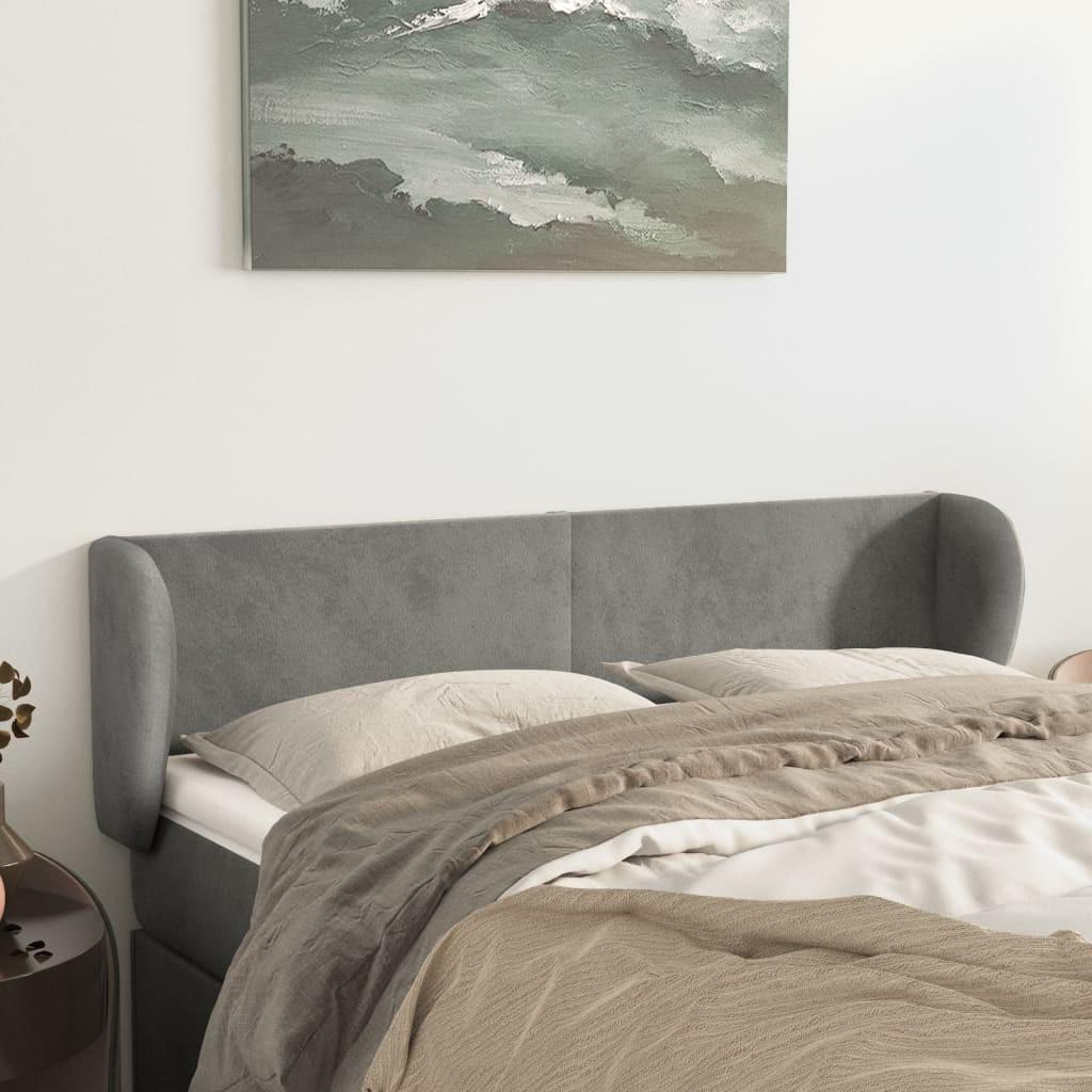 Sengegavl Med Kanter Fløjl - Lysegrå / 147 x 23 x 78/88 cm
