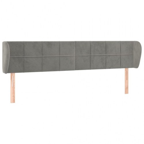 Sengegavl med kanter 163 x 23 x 78/88 cm - lysegrå fløjl