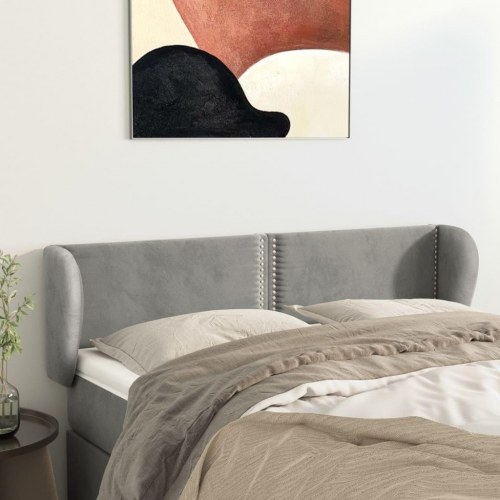 Sengegavl med kanter i fløjl - lysegrå, 147 × 23 × 78/88 cm