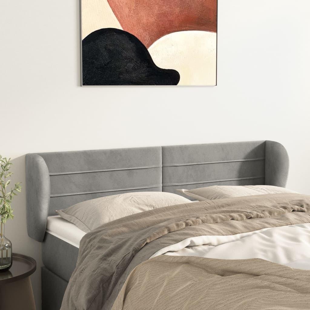 Sengegavl Med Kanter Fløjl - Lysegrå / 147 x 23 x 78/88 cm