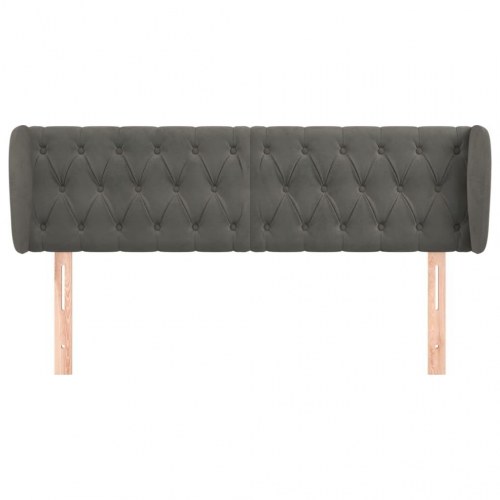 Sengegavl med kanter i fløjl 163 x 23 x 78/88 cm - mørkegrå