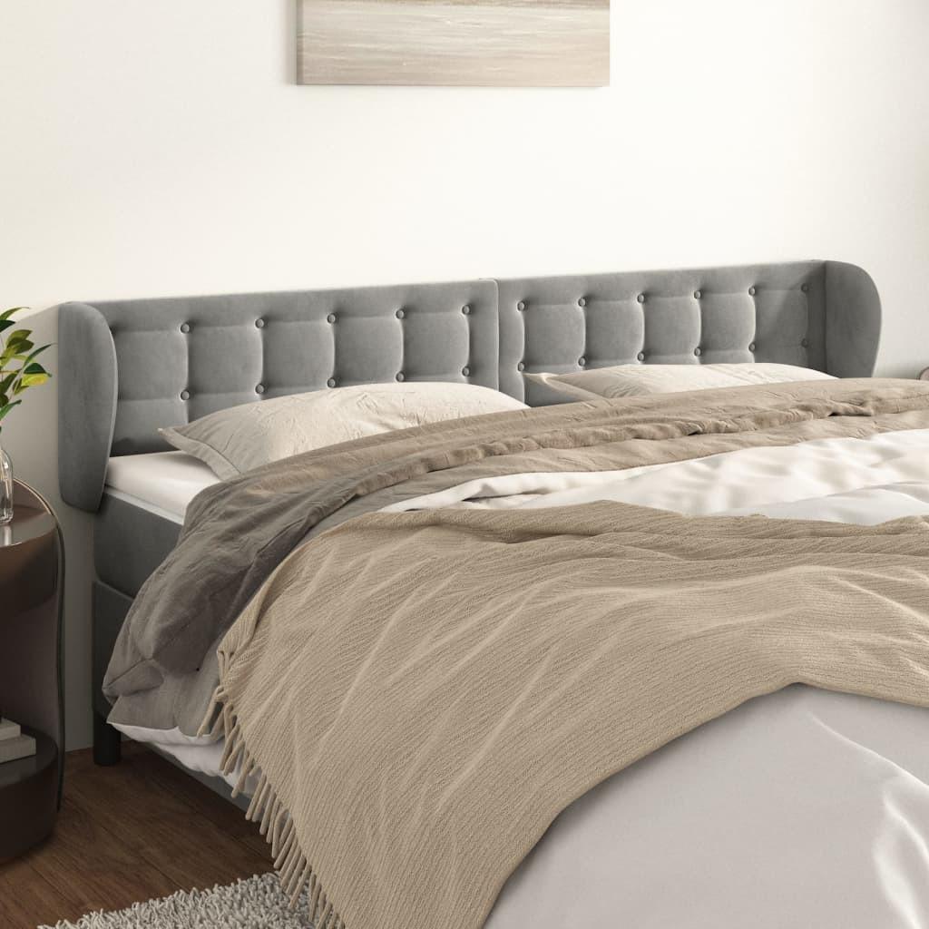 Sengegavl med kanter i fløjl - 183 × 23 × 78/88 cm, lysegrå
