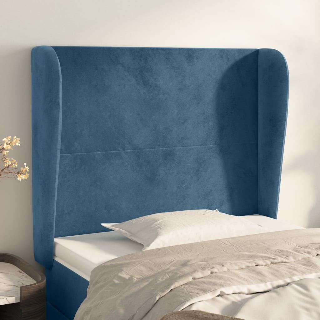 Sengegavl med kanter 83x23x118/128 cm fløjl mørkeblå