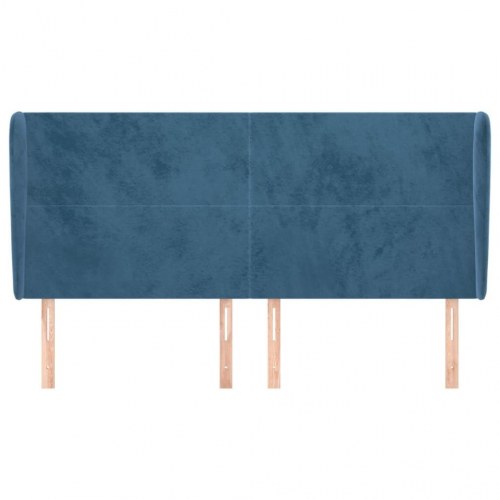 Sengegavl med kanter i fløjl 183 x 23 x 118/128 cm - mørkeblå