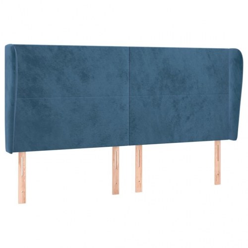 Sengegavl med kanter i fløjl - mørkeblå, 203 x 23 x 118/128 cm