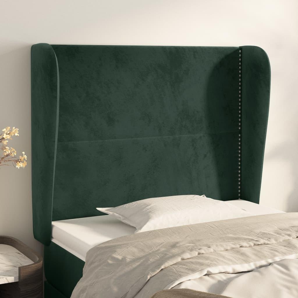 Sengegavl med kanter 83x23x118/128 cm fløjl mørkegrøn