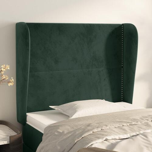 Sengegavl med kanter 103x23x118/128 cm fløjl mørkegrøn