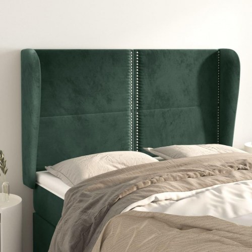 Sengegavl med kanter 147x23x118/128 cm fløjl mørkegrøn