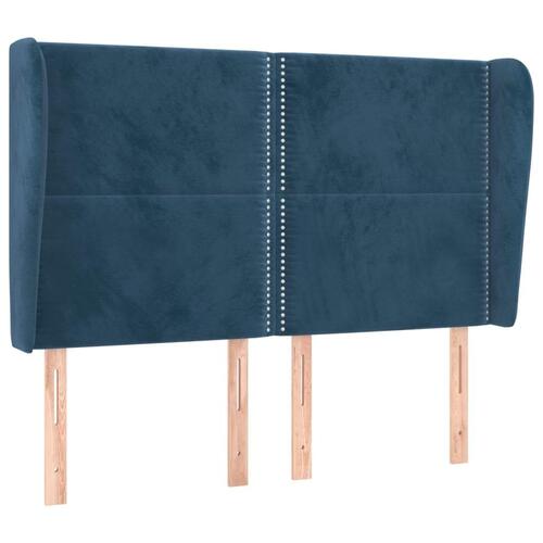 Sengegavl med kanter 147x23x118/128 cm fløjl mørkeblå