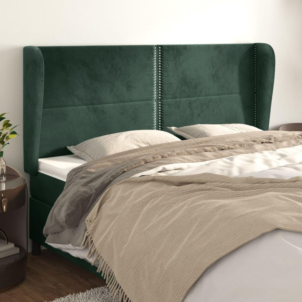 Sengegavl med kanter 163x23x118/128 cm fløjl mørkegrøn