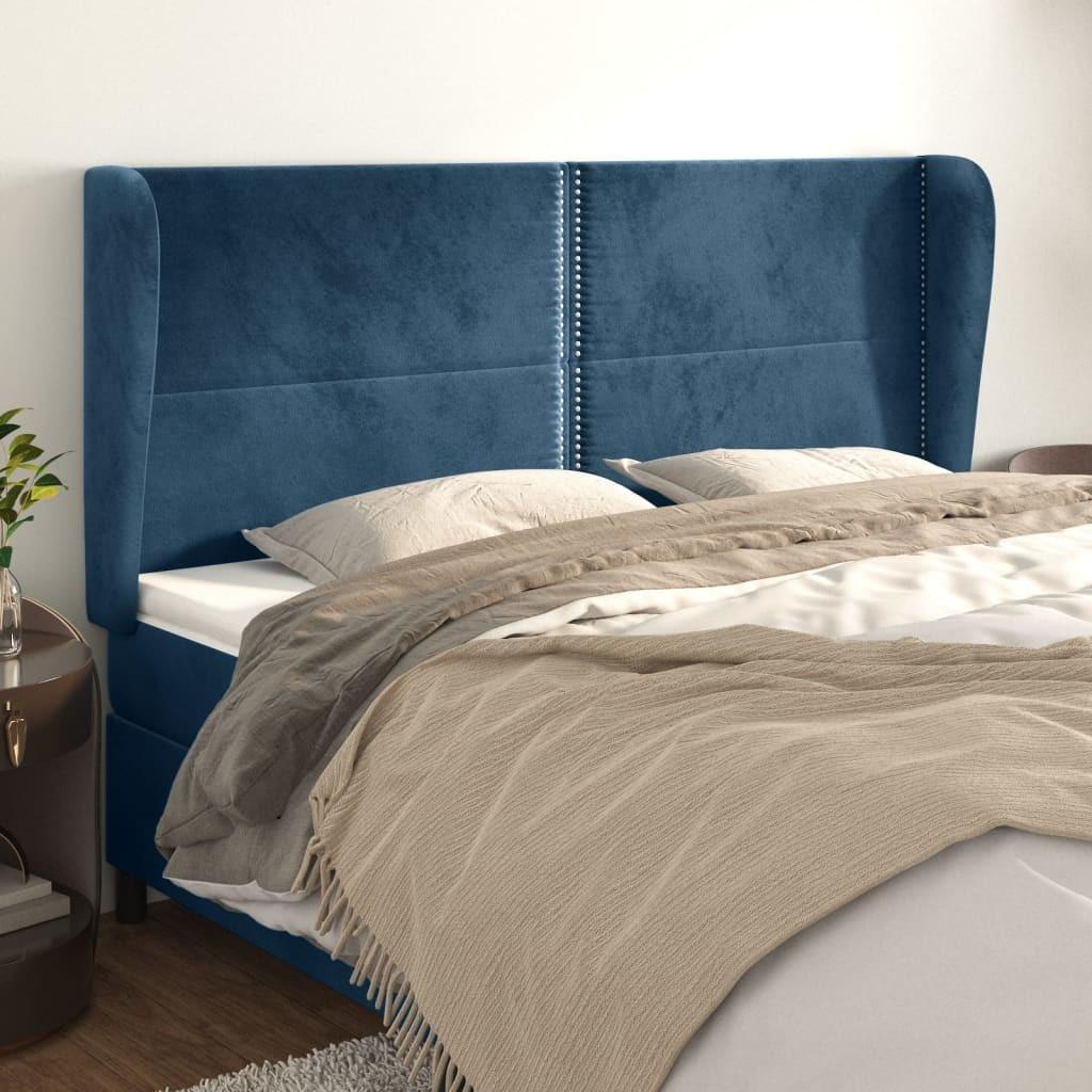 Sengegavl med kanter 163x23x118/128 cm fløjl mørkeblå