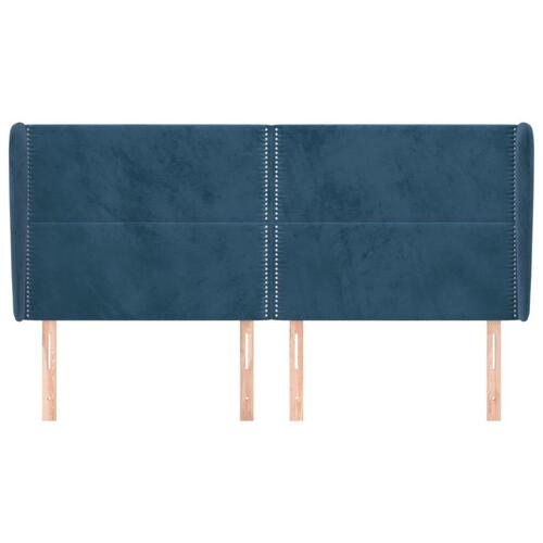Sengegavl med kanter 163x23x118/128 cm fløjl mørkeblå