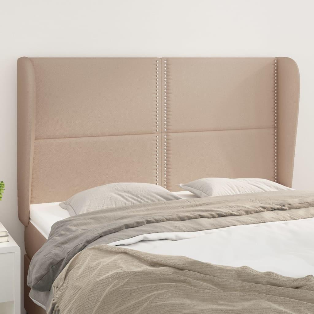 Sengegavl med kanter 147x23x118/128 cm kunstlæder cappuccino