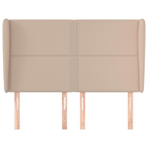 Sengegavl med kanter 147x23x118/128 cm kunstlæder cappuccino