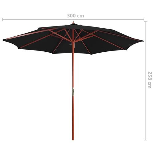 Parasol med træstang 300x258 cm sort