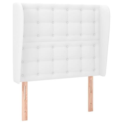 Sengegavl med kanter 103x23x118/128 cm kunstlæder hvid