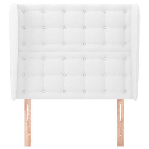 Sengegavl med kanter 103x23x118/128 cm kunstlæder hvid