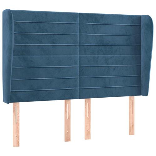 Sengegavl med kanter 147x23x118/128 cm fløjl mørkeblå