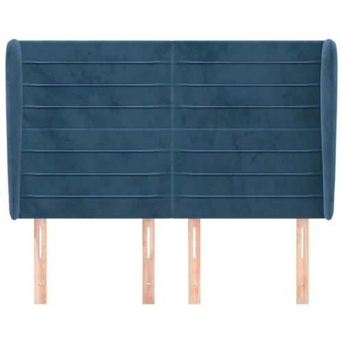 Sengegavl med kanter 147x23x118/128 cm fløjl mørkeblå
