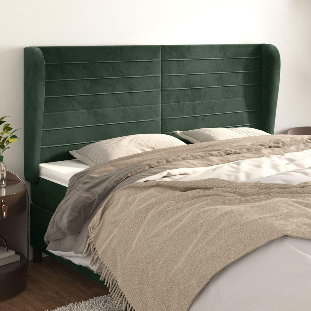 Sengegavl med kanter 163x23x118/128 cm fløjl mørkegrøn