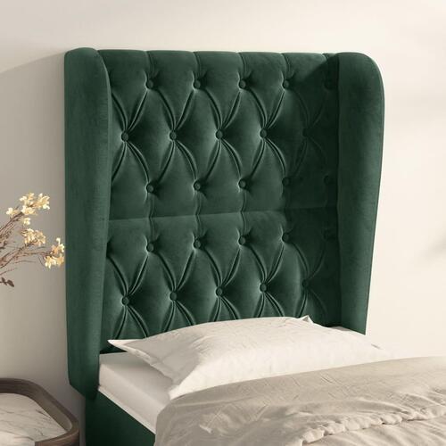 Sengegavl med kanter 83x23x118/128 cm fløjl mørkegrøn