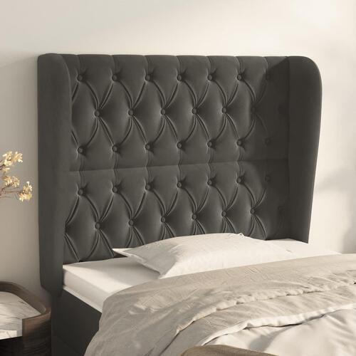 Sengegavl med kanter 93x23x118/128 cm fløjl mørkegrå