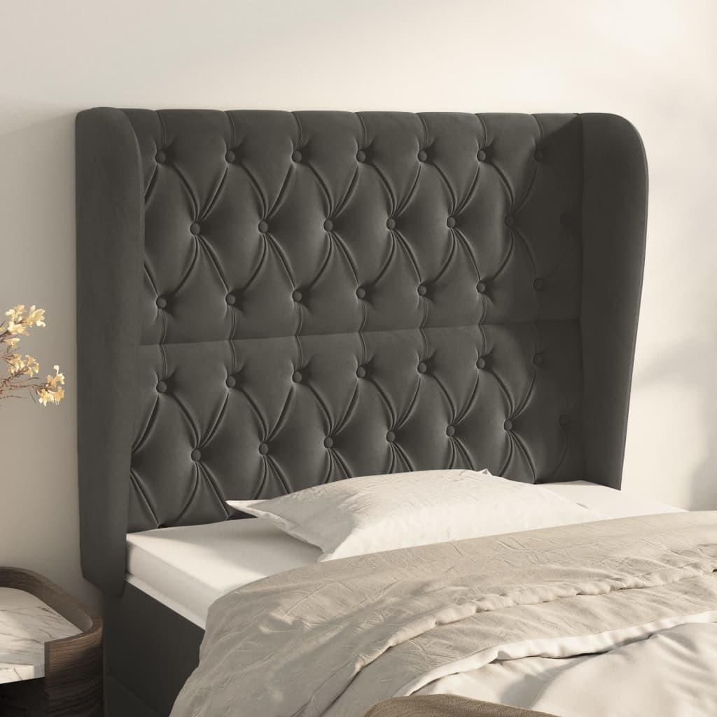 Sengegavl med kanter 93x23x118/128 cm fløjl mørkegrå