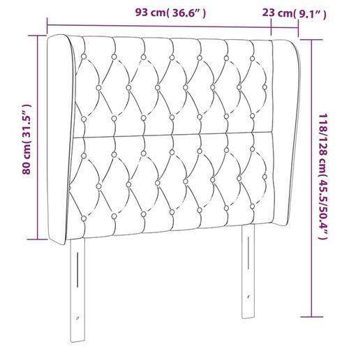 Sengegavl med kanter 93x23x118/128 cm fløjl mørkegrå