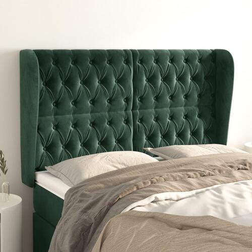 Sengegavl med kanter 163x23x118/128 cm fløjl mørkegrøn
