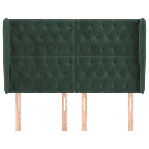 Sengegavl med kanter 163x23x118/128 cm fløjl mørkegrøn
